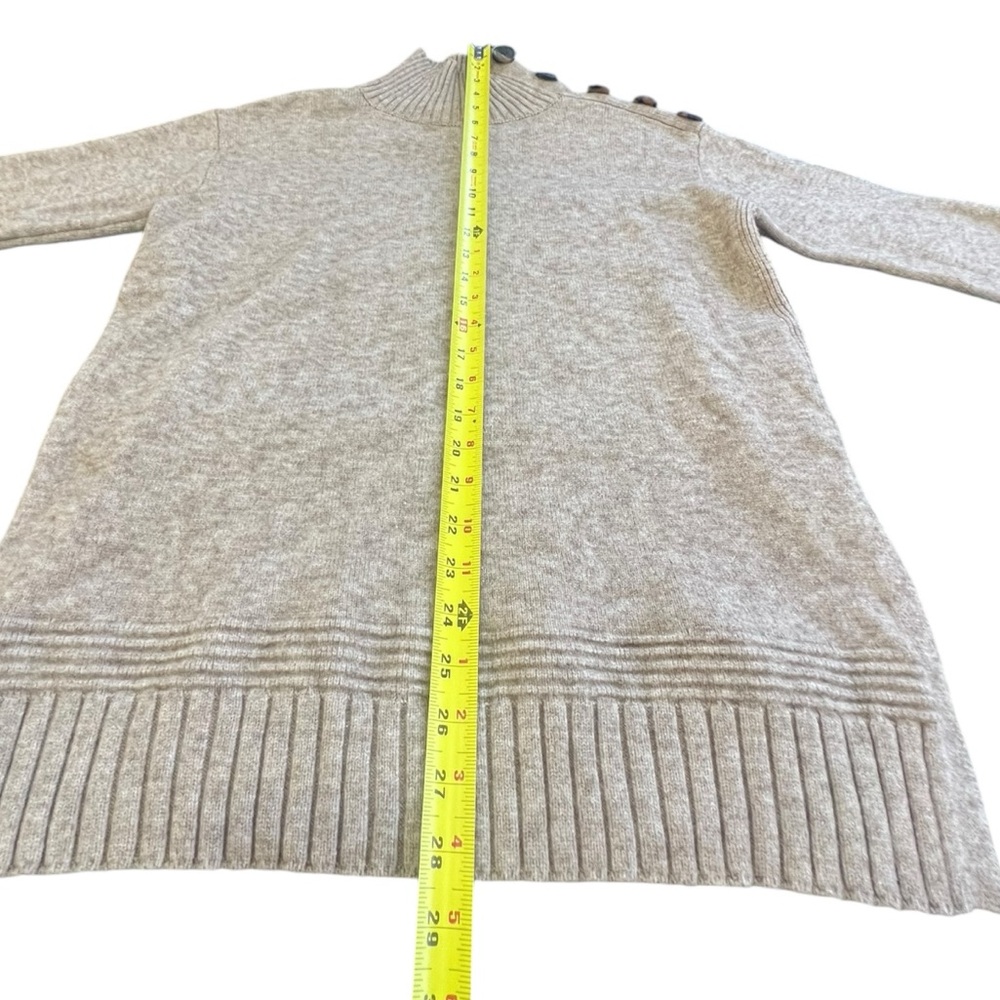 Anthropologie Margarita Tunic Sweater Tan Button Shoulder Detail Mock Neck Sz XS - Picture 6 of 9
